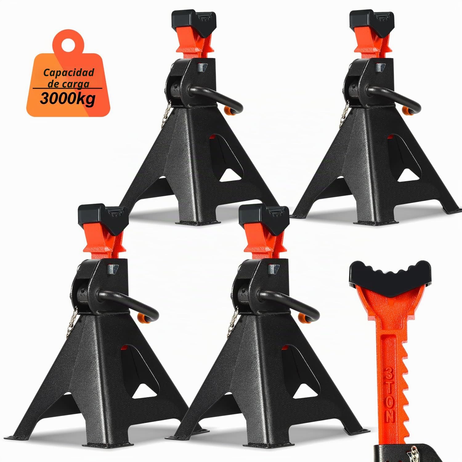 Soportes de coche plegables, capacidad de carga 3000 kg, altura de elevación ajustable de 285-430 mm, elevadores de automóvil, soportes para caravanas, con seguro y goma (juego de 4)