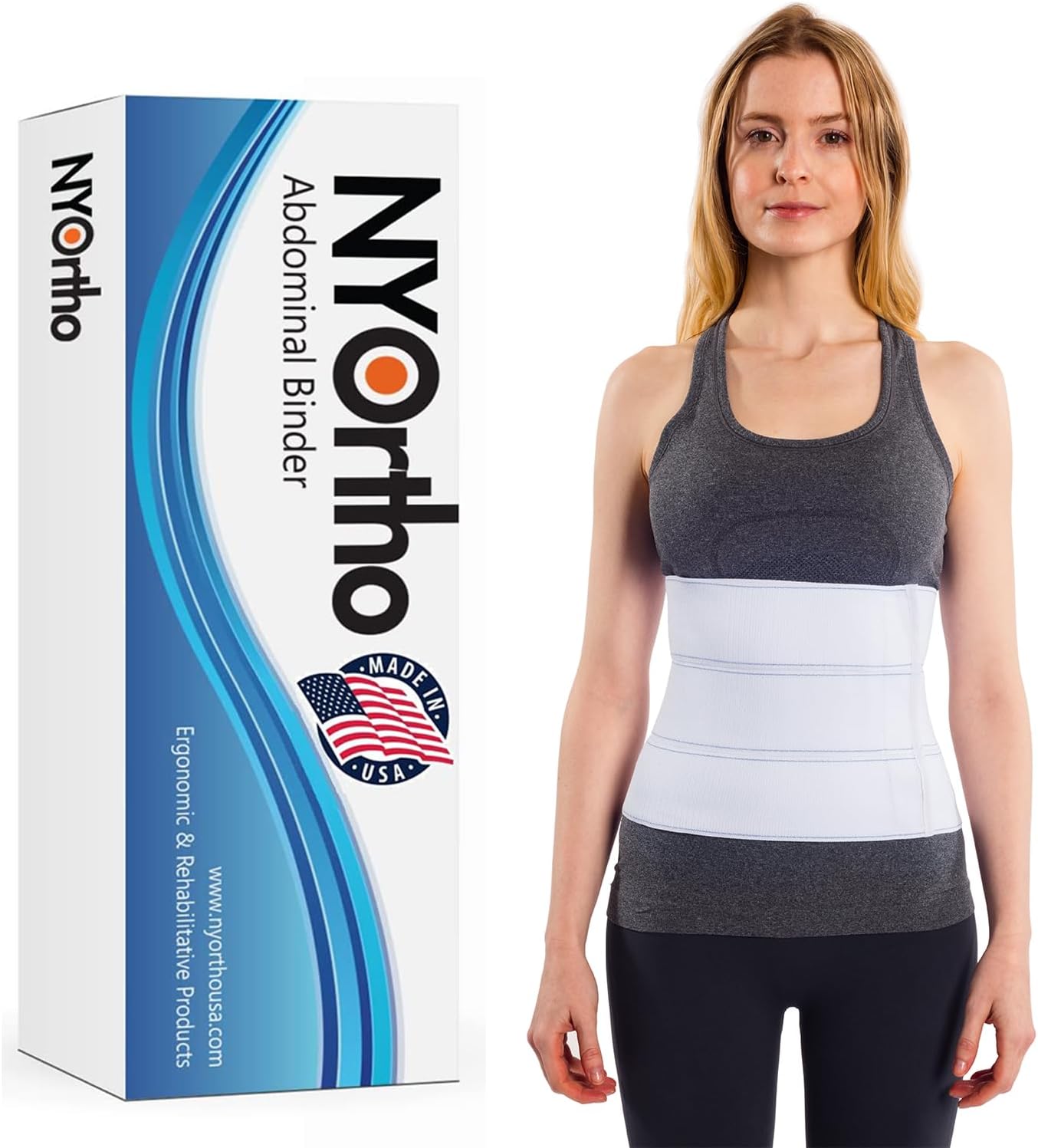 NYOrtho Abdominal Binder Lower Waist Support Belt - Compression Wrap for Men and Women MADE IN USA (60" - 75") 3 Panel - 9"