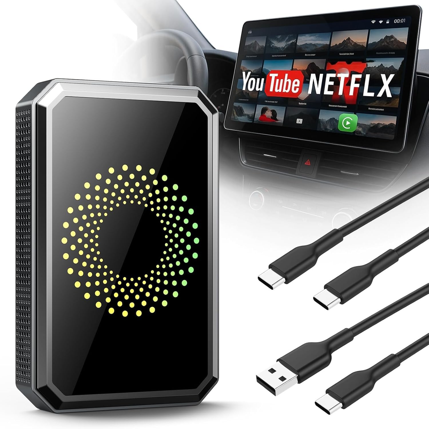 LAMTTO 3-in-1 Magic Video Box for Streaming Netflix/YouTube/TikTok, Wireless Carplay Adapter Dongle with USB Drive for OEM Wired Apple Car Play and Android Auto Cars-image-38