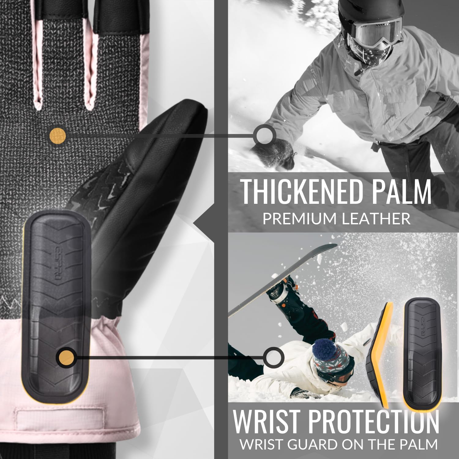 devembr Ski Gloves with Wrist Guards and Undercuff Design, Snowboarding Gloves Touchscreen - Image 2