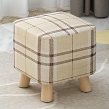 Solid Wood Footstool Bench Makeup Stool Ottoman Pouffe Sofa Foot Stool Upholstered Footrest Change Shoes 4 Leg Comfortable and Durable, Home Decorative Living Room Color Checkered