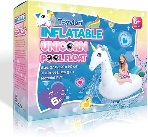 Miniatura 4 de TOYANDONA Flotador inflable gigante de unicornio para piscina, flotadores grandes de 106 x 47 x 55 pulgadas, flotadores de piscina para verano,