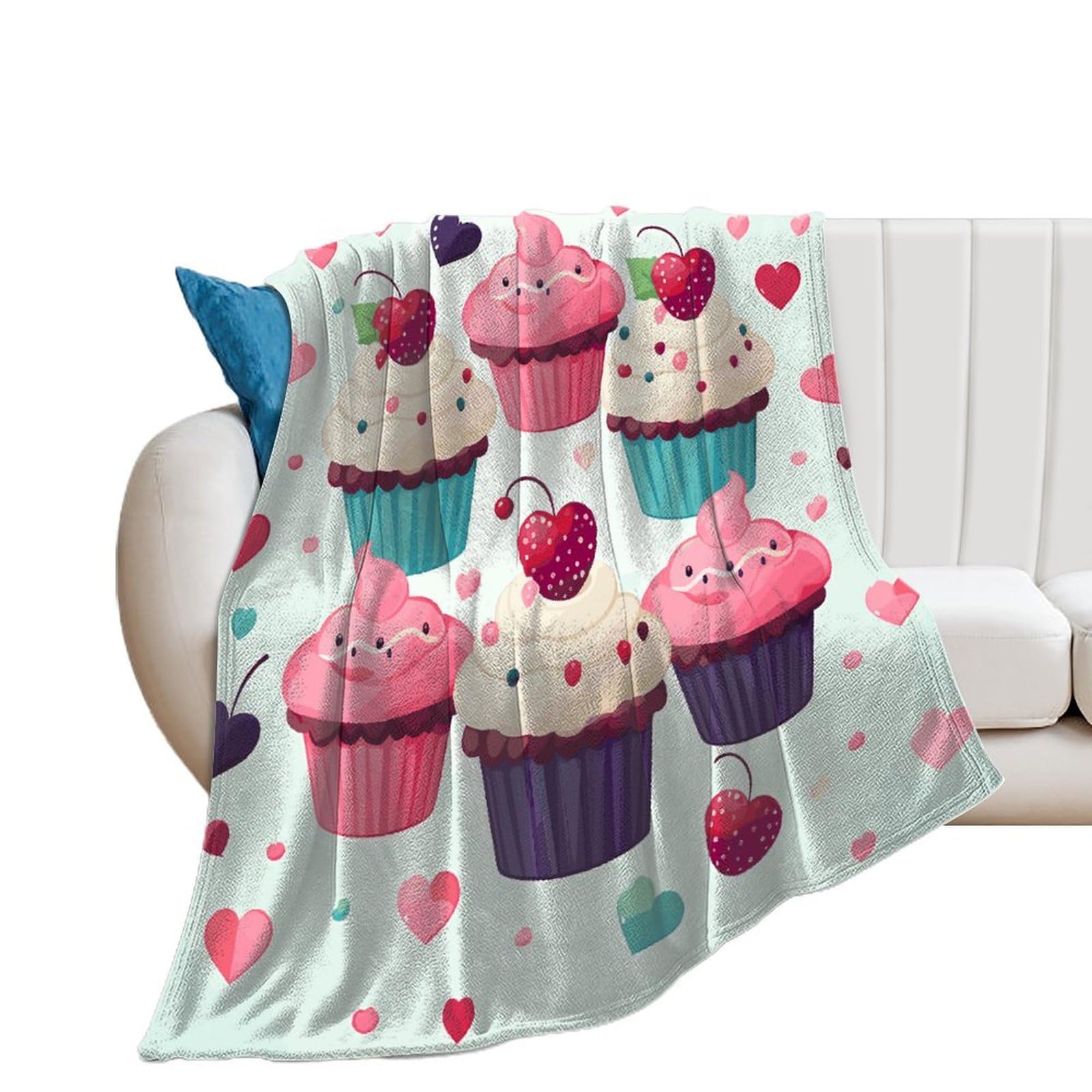 Couverture douce pour soirée cocooning plaid cupcakes motif cœur
