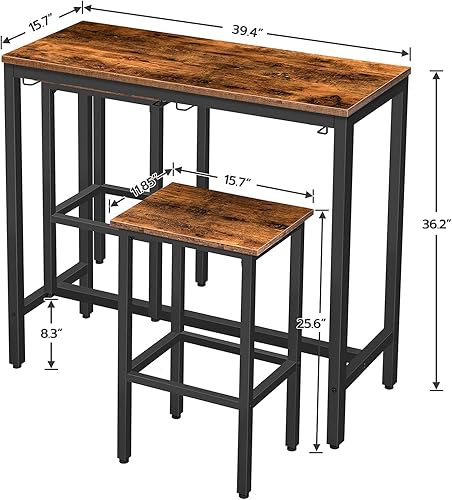 Miniatura 5 de HOOBRO Juego de mesa de bar, mesas de bar con taburetes, juego de 2, sillas de bar debajo del mostrador, mesa de comedor industrial para cocina,