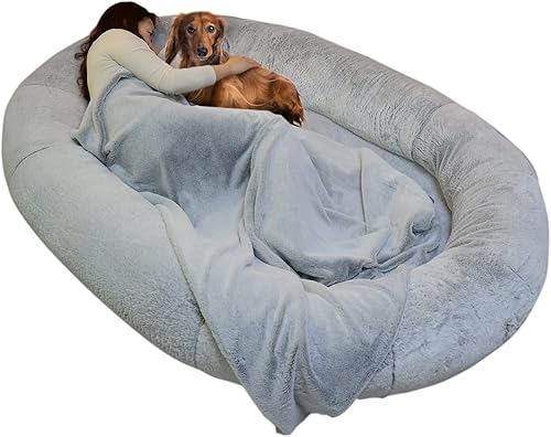 Miniatura 1 de Cama humana para perros con manta, 72 x 48 x 12 camas grandes de tamaño humano, camas gigantes para que las personas duerman (gris)