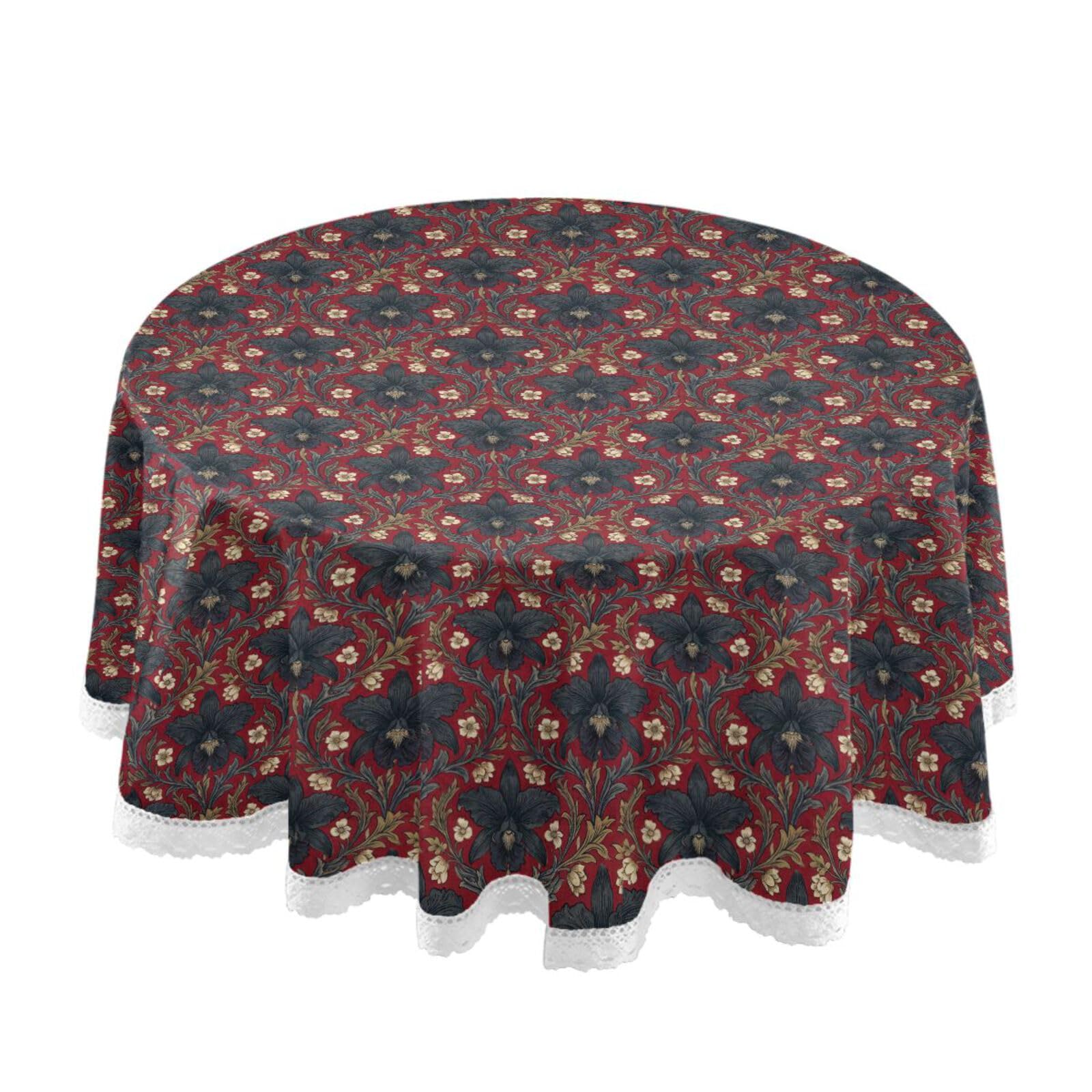 Nappe orchidée noire lavable 152 cm bord dentelle pour table ronde