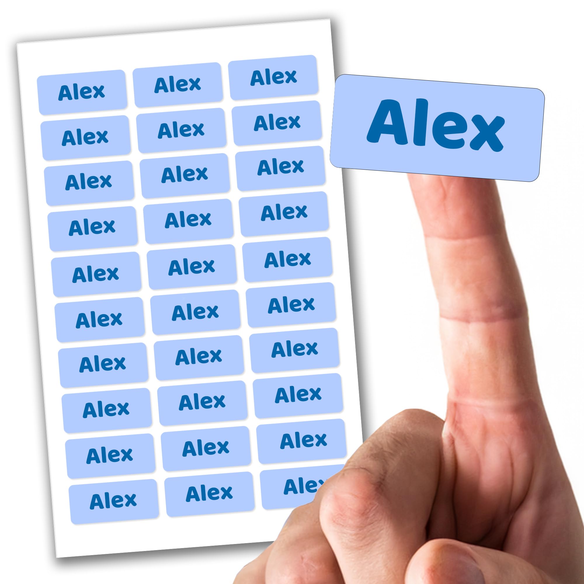 60 x Stick On Clothes Labels, Personalised School Uniform Stickers, Nursery, Care Homes, Lunch Boxes and Drink Bottles, Waterproof Durable Name Sticker Tags (Light Blue)
