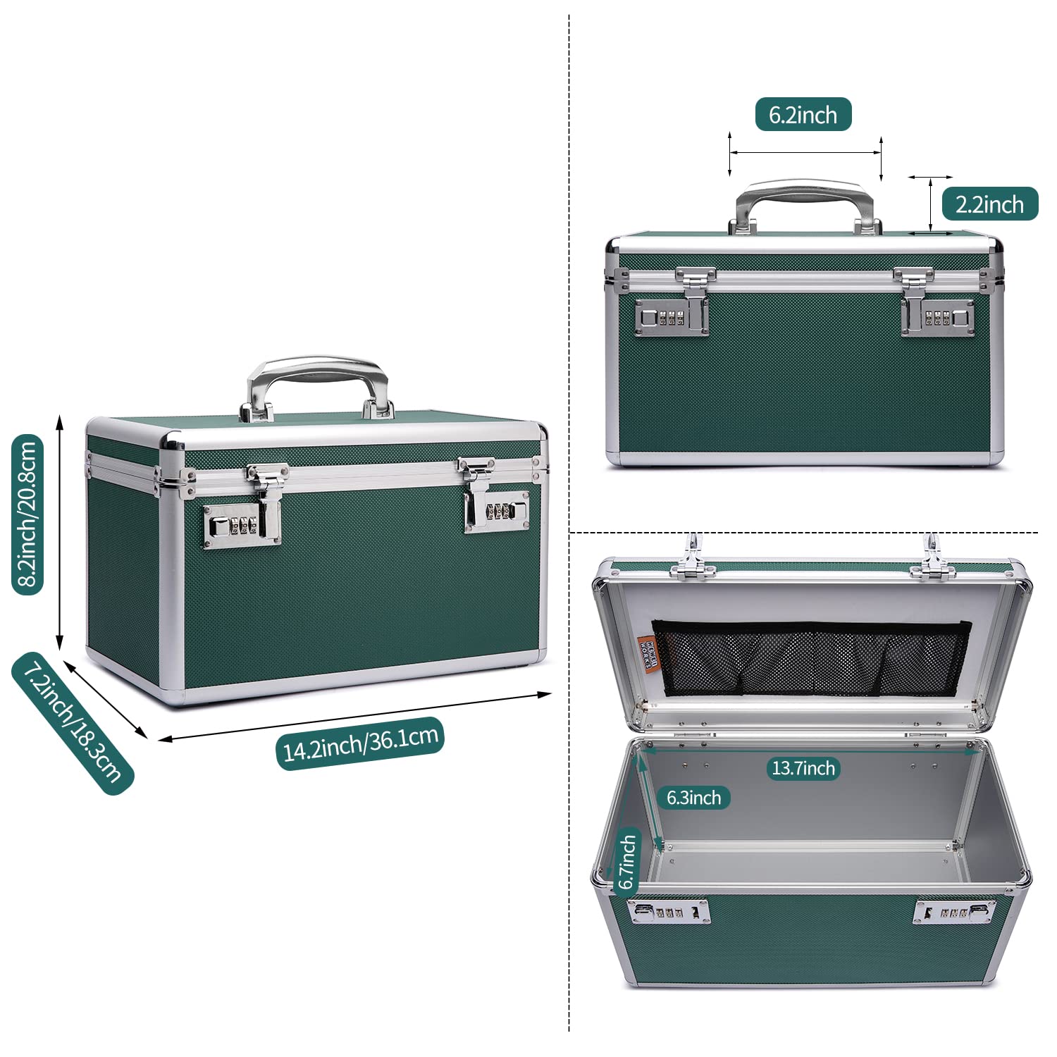 Caja medicinal segura para niños, 36,1 x 18,3 x 20,8 cm, caja para medicamentos con cerradura combinada, caja medicamentos, caja medicinal, en pequeña pastillero (verde/grande)