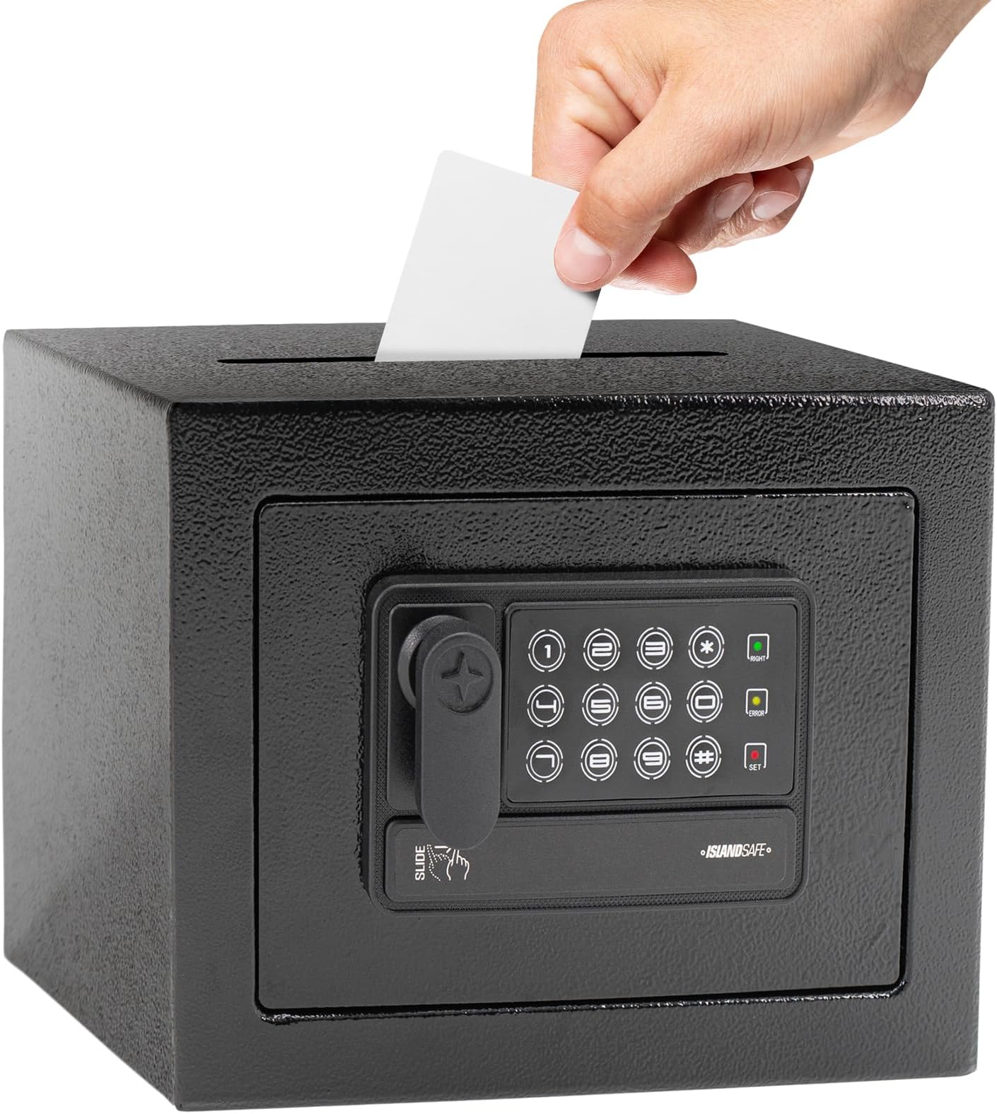 Mini Personal Electronic Safe Box - Small Security Box with Digital Keypad & Manual Override Keys, 0.2 Cubic Feet Steel Deposit Box for Kids, Home, Office, Hotel, Jewelry & Cash (Black)