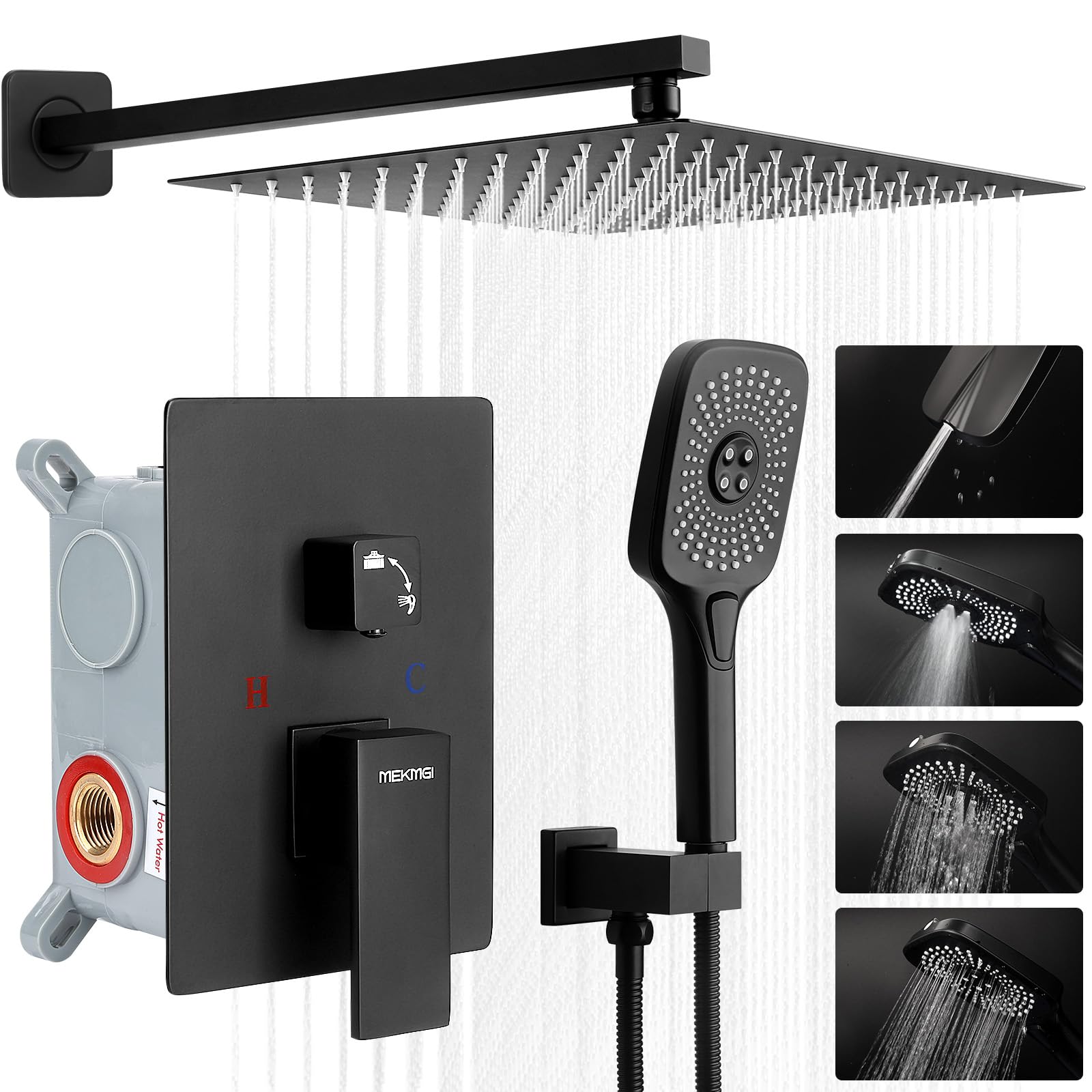 Système De Douche Complet 25,4 Cm - Robinetterie Laiton & Inox 304 Avec Douchette Mural Et Flexible 1,5m - Haute Pression