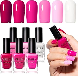 GELLEN Hot Pink Nail Polish, Pinkish Purple Natural Traditional Regular Nail Polish Quick Air Dry 6-Set For Acrylic Natural Nails Toes Home Salon, Non UV Gel, Chip Resistant, Hema Free, Toxin Free