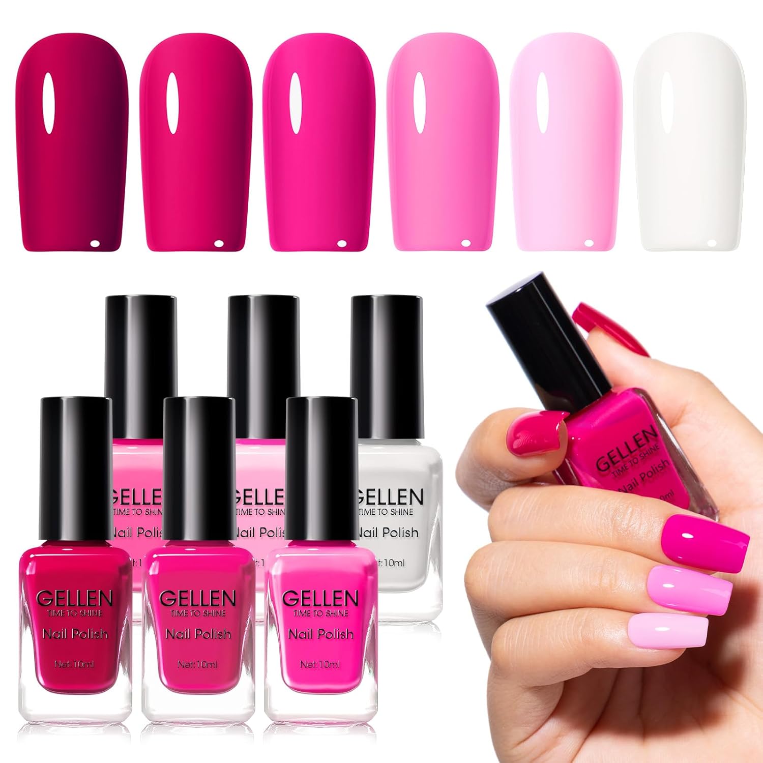 GELLEN Hot Pink Nail Polish, Pinkish Purple Natural Traditional Regular Nail Polish Quick Air Dry 6-Set For Acrylic Natural Nails Toes Home Salon, Non UV Gel, Chip Resistant, Hema Free, Toxin Free GELLEN Hot Pink Nail Polish, Pinkish Purple Natural Traditional Regular Nail Polish Quick Air Dry 6-Set For Acrylic Natural Nails Toes Home Salon, Non UV Gel, Chip Resistant, Hema Free, Toxin Free