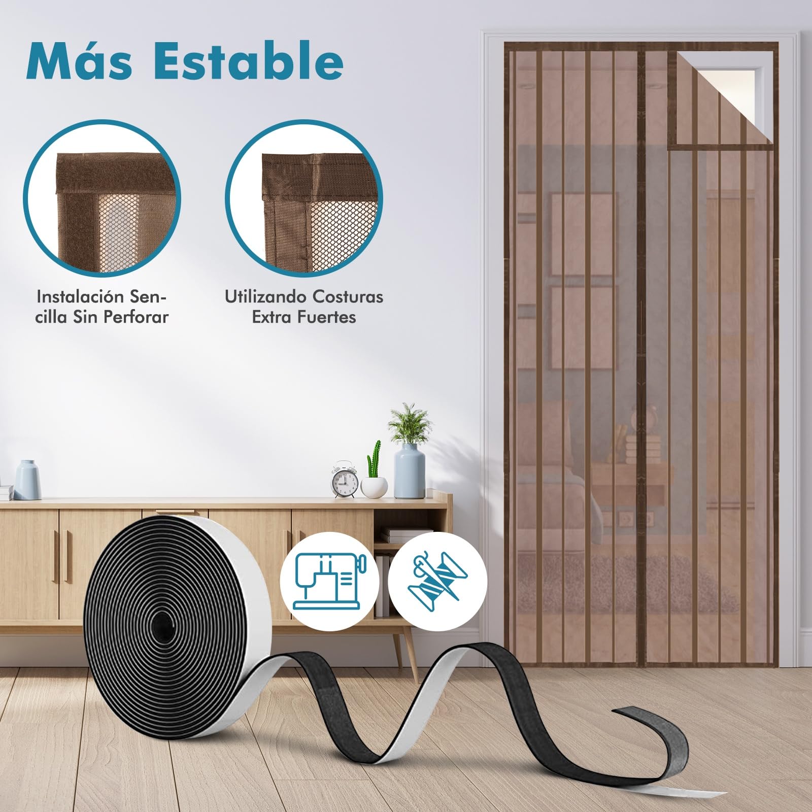 Sekey Cortina Magnética de Puerta a Prueba de Mosquito para Madera, Hierro, Metálicas, Balcón, RV - Cierre Magnético Automático, 90x210 cm, Marrón — view 4