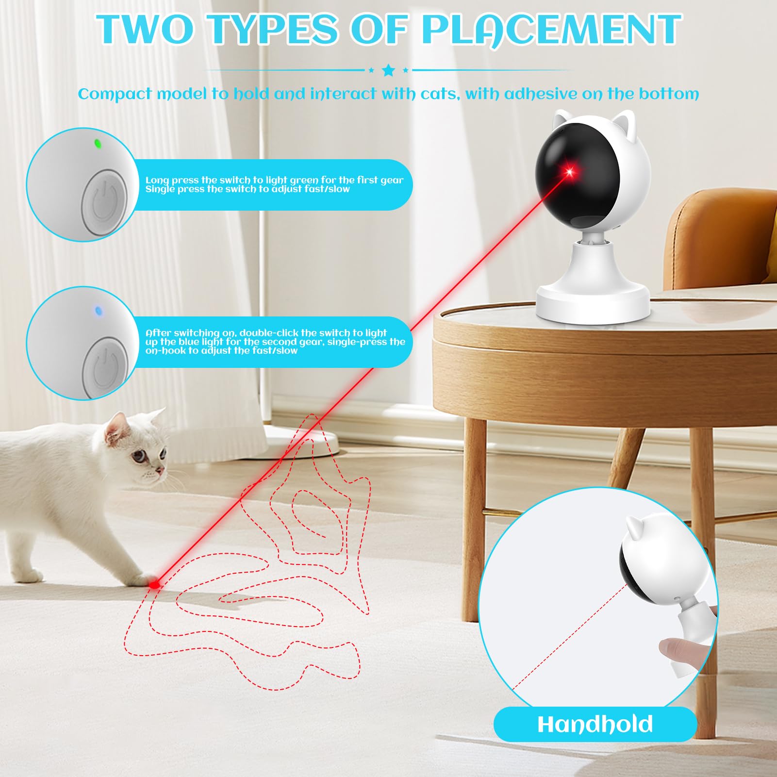 Interaktives Katzenspielzeug Automatisch | Katzen Laser Spielzeug Mit Echter Zufälliger Trajektorie | Laser-Katzenspielzeuge | Elektrisches Katzenspielzeug für Katzen/Kätzchen/Hunde