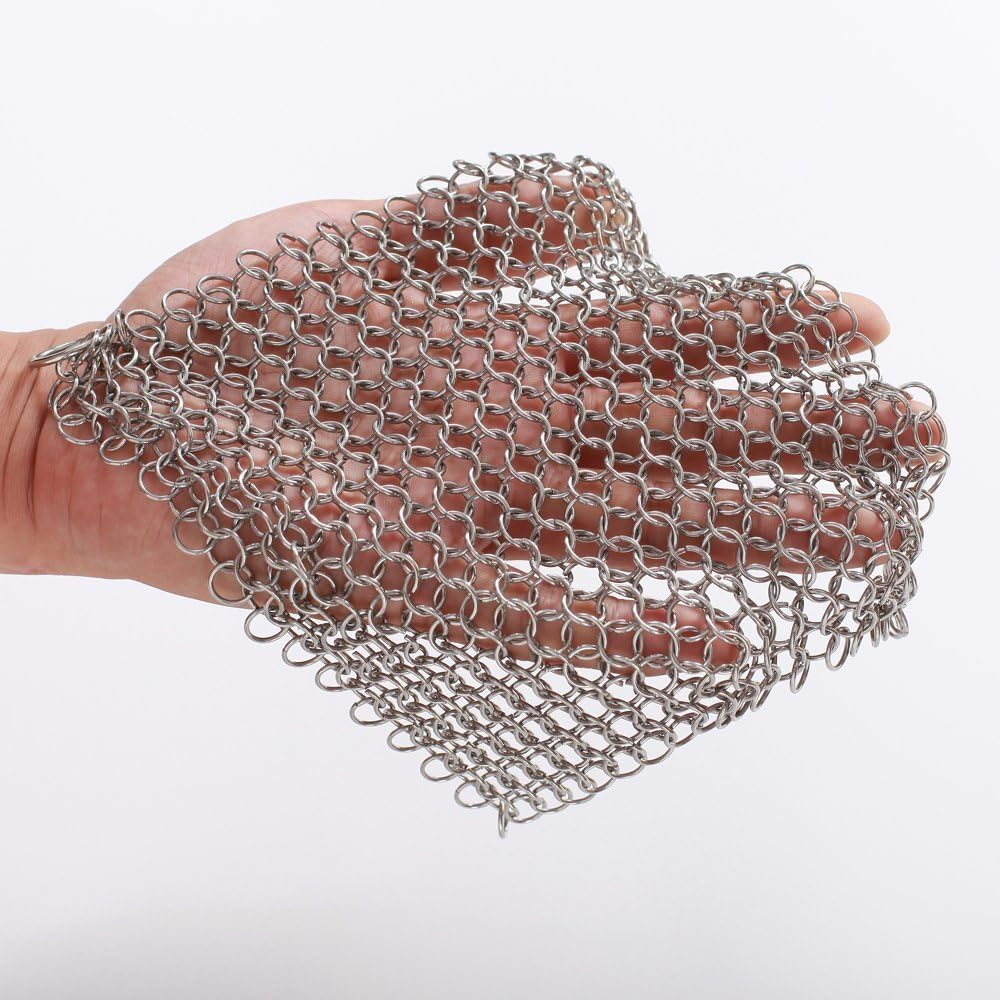 Cast Iron Cleaner Premium 316 XLarge 7 X 7 inch Stainless Steel Chain Mail Scrubber, Premium Pan & Grill Scrubber (7 * 7)