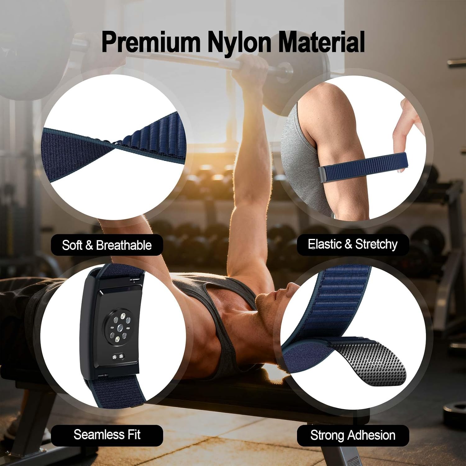Vanet 2 Pack Bicep Bands Compatible with Amazfit Helio Straps, Nylon Soft Adjustable Hook and Loop Ankle/Arm Band, Sport Replacement Breathable Wristbands for Men & Women Fitness Training image 3