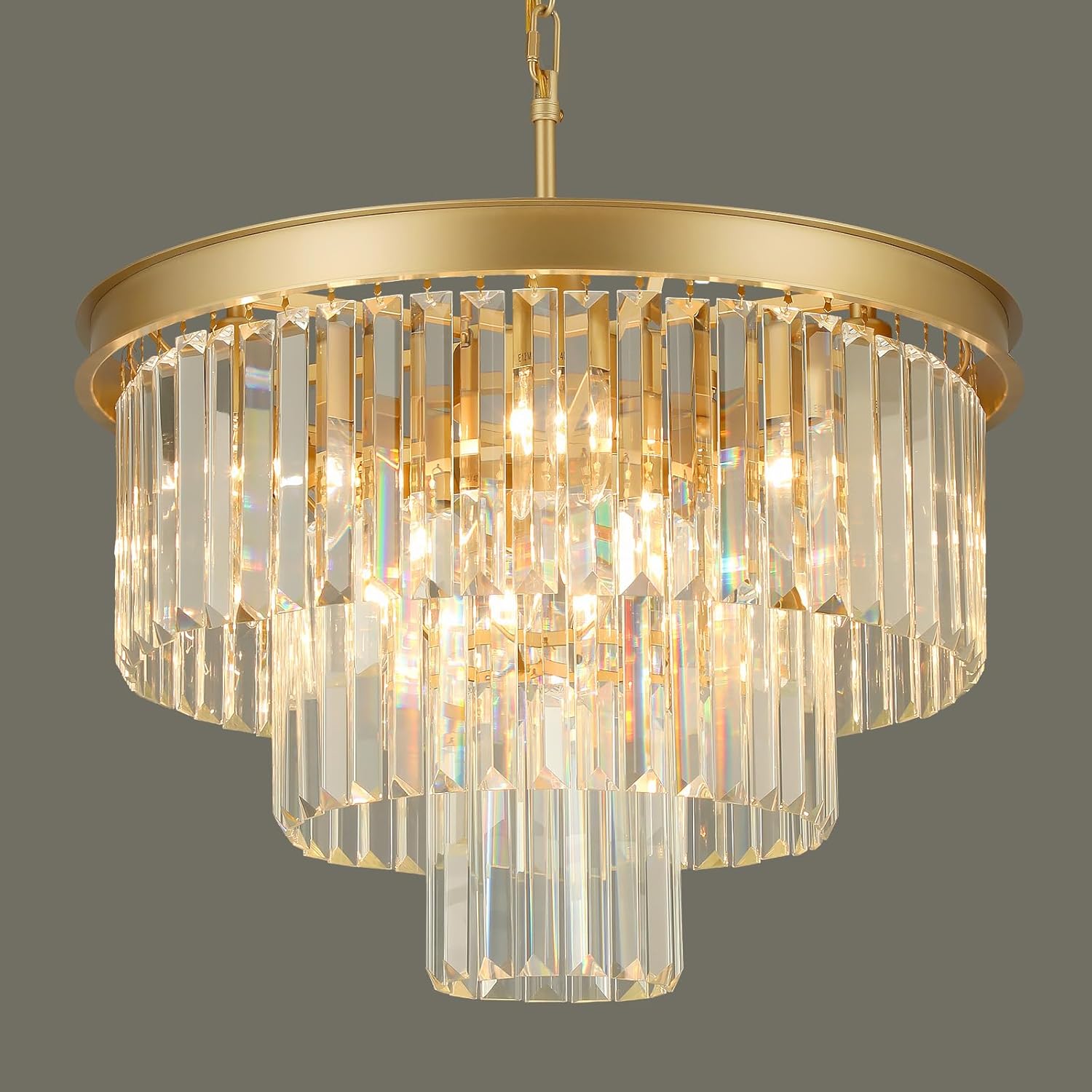 Crystal Chandeliers for Dining Room Lights Fixtures, 9 Lights Gold Modern Chandeliers for Bedroom, 3-Tier Round Crystal Lighting Fixtures for Living Room Entryway Kitchen Island D20 Inch Gold D20" - 9 Lights