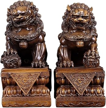 كبير الحجم Fengshui Guardian Fu Foo Dogs Lion Statues Pair Home Outdoor Asian Decor Garden Ornaments Best Housewarming Congratulatory Decor، L