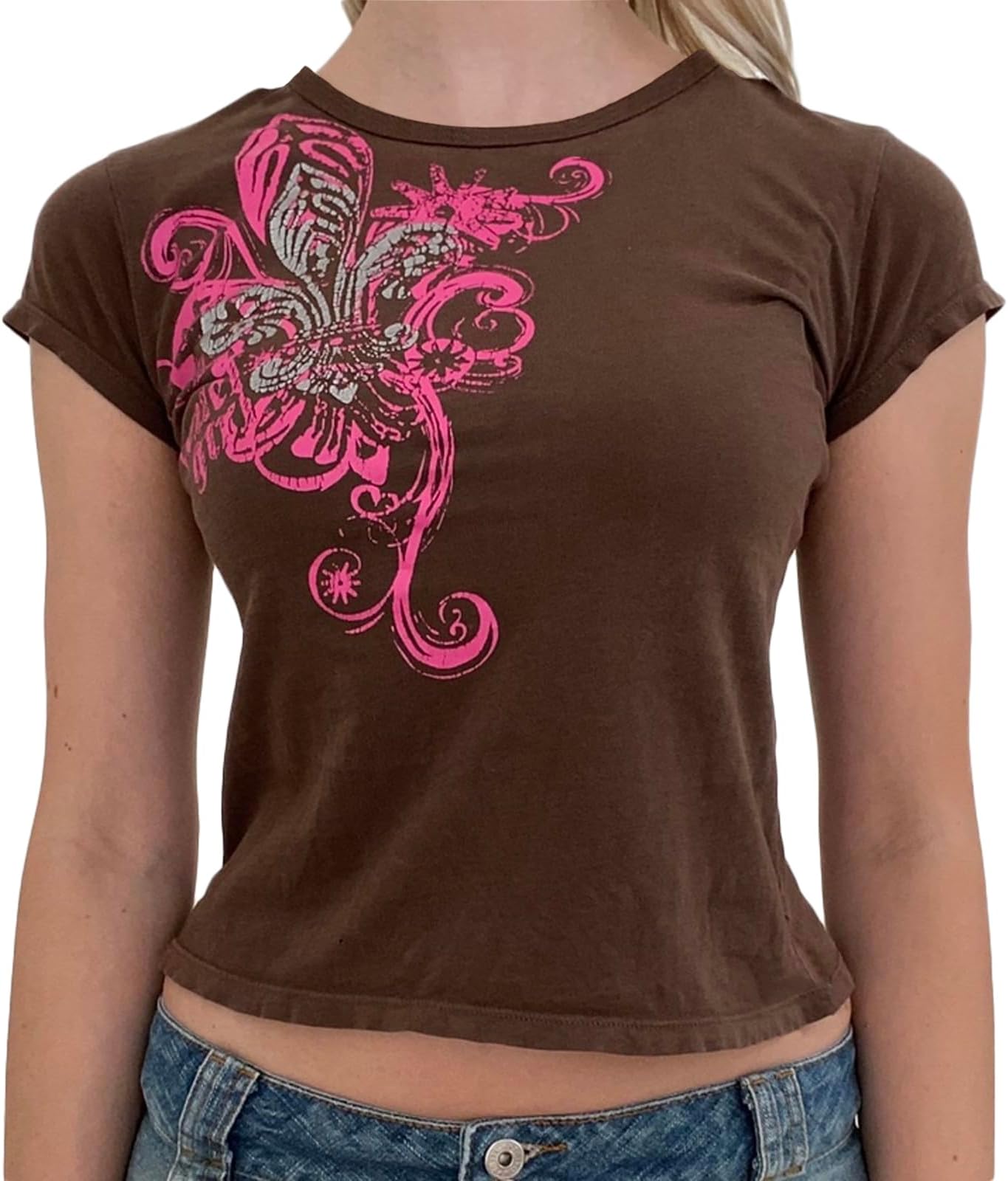 Y2K Grunge Graphic Tees for Teens Girl Vintage Fairy Grunge Emo Goth Short Sleeve Baggy T-Shirt Going Out Streetwear