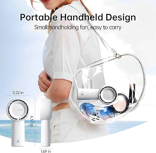 Vista 6 de JISULIFE Ventilador turbo portátil de mano [tiempo máximo de enfriamiento de 16 horas], 4000 mAh USB recargable personal con pilas, ventilador