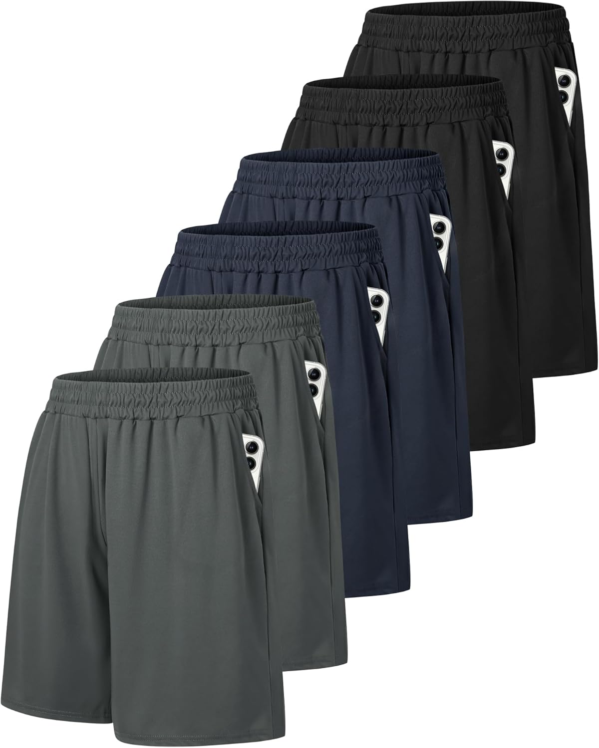 6 Pack Men's Athletic Shorts - Workout Gym Basketball Quick Dry Black Mens Shorts with Pockets for Casual Running