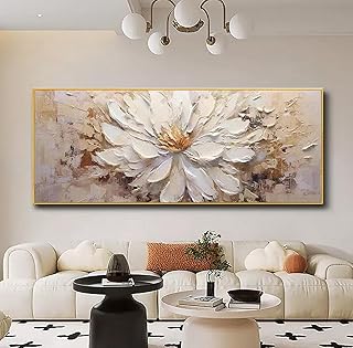 Hand-Painted Flower Canvas Oil Painting for Living Room, Large White Flo...