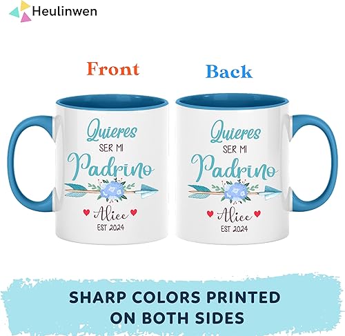 Miniatura 6 de Juego personalizado de Bautizo Recuerdos Juego De 2 Tazas 2024, Padrinos De Bautizo Propuesta Set 2 Tazas Café 11Oz, Para Niño, Niña, Propuesta de