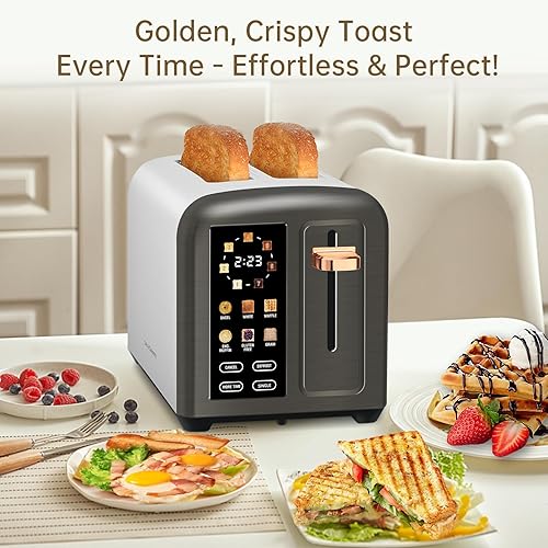 Miniatura 8 de SEEDEEM Tostadora de 2 rebanadas, pantalla táctil real con pantalla LCD, función de una sola rebanada, tostadora de acero inoxidable, calentamiento