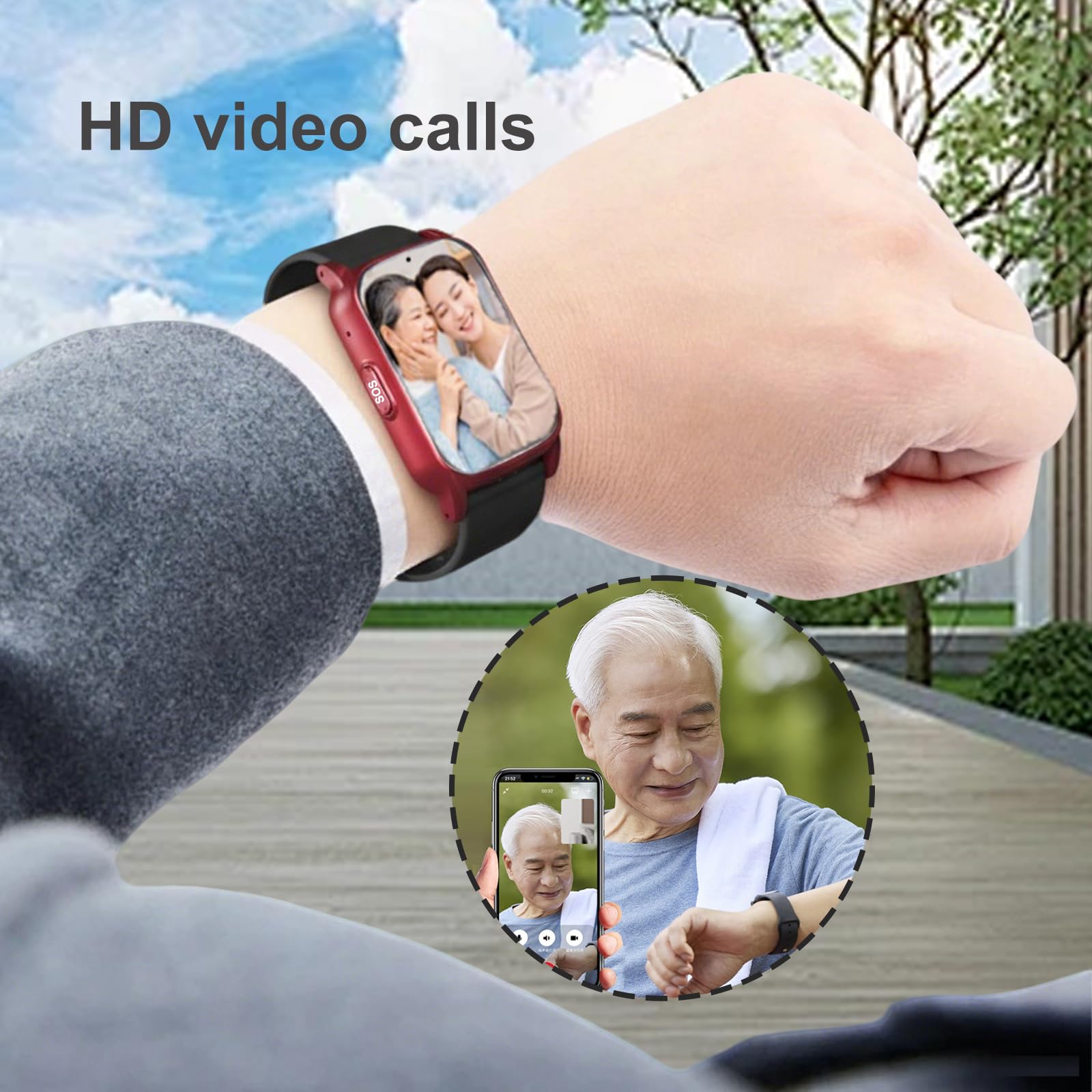 Reloj Localizador Personas Mayores, Reloj con Detección De Caídas, Alarma SOS De Emergencia, Seguimiento GPS En Tiempo Real, Llamadas De Video HDBlack,1.25 * 0.57 * 2.22inch