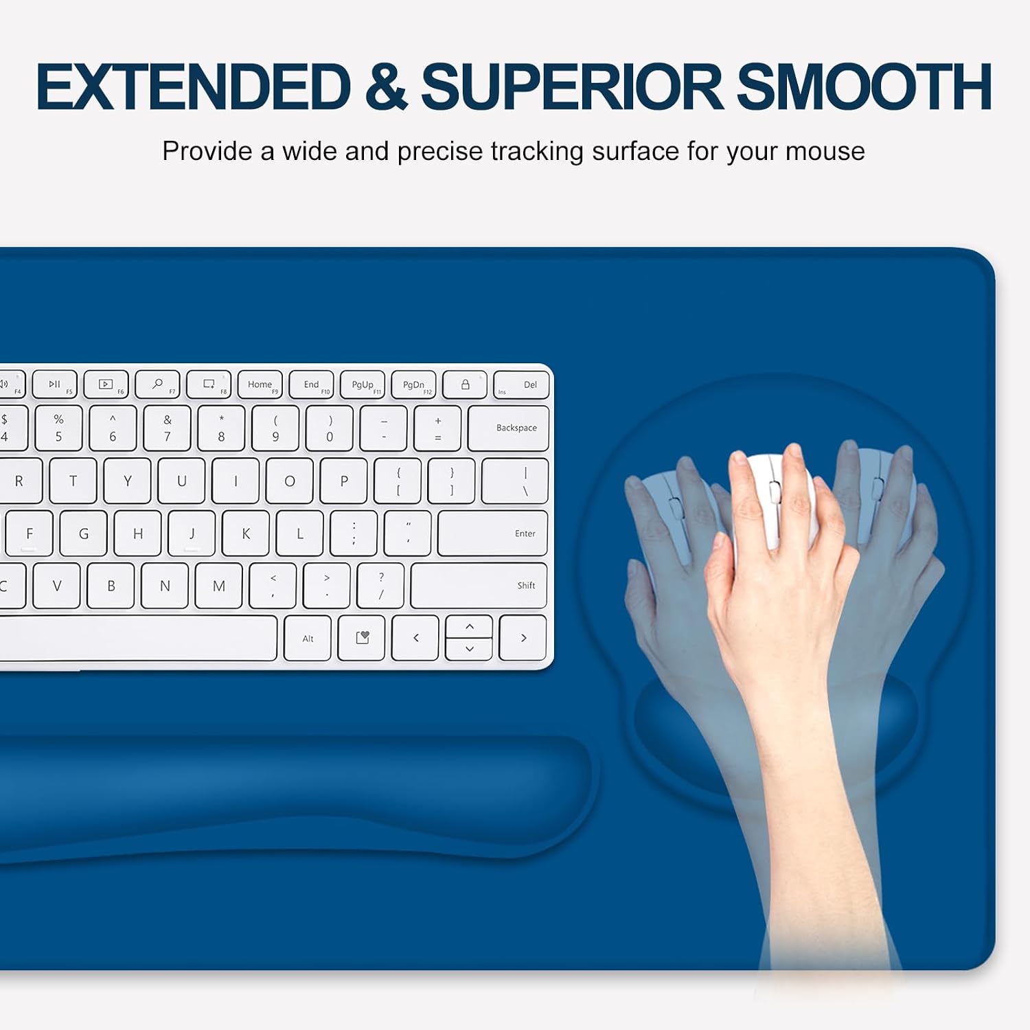 4 PCS Mouse Pad Desk Mat Protector, Keyboard Wrist Rest + Comfortable Mouse Pad with Wrist Rest +Coaster, Large Gaming Mousepad for Computer Laptop, 35.4"X 15.7" Deskpad for Office Home I Dark Blue