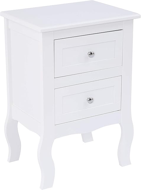 woodluv 2 Drawer Side Bedside Table Cabinet Storage Unit, White - 40 (L) x 30 (W) x 58 (H) cm