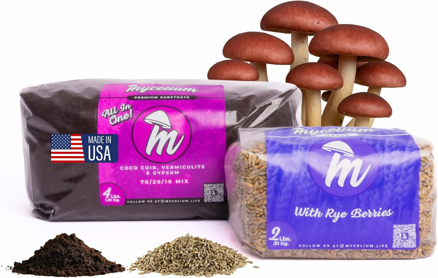 Mycelium Monotub Mushroom Grow Kit | 4LB CVG Substrate + 2LB Rye Berries Grain Spawn | Sterile 2-Bag Bundle for Dung-Loving Mushrooms | Easy to Inoculate– Great for Bulk Growing | Made in USA