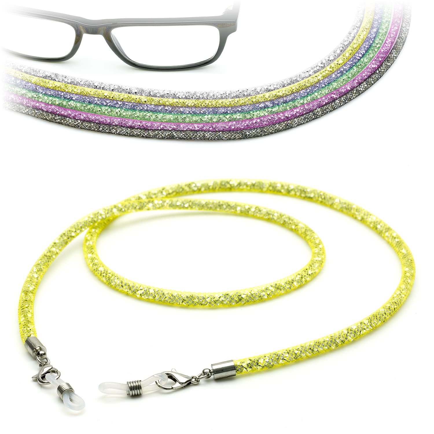 Ckb Ltd Unisex Yellow Sparkly Spectacle Glasses Strap Sparkle Rhinestone Sunglasses Cord Holder Bling Neck Lanyard String 70Cm, 1 Piece
