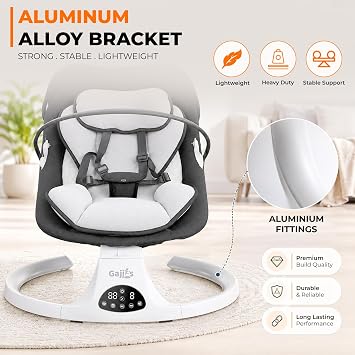 Baby Bouncer, Portable Electric Baby Swing with Bluetooth, 5 Swing Speed, 3-Stage Timer, 5-Point Harness, Remote Control & Touch Panel, Bouncer from Birth with 2 Soft Toys & Soft Pillow (Black)