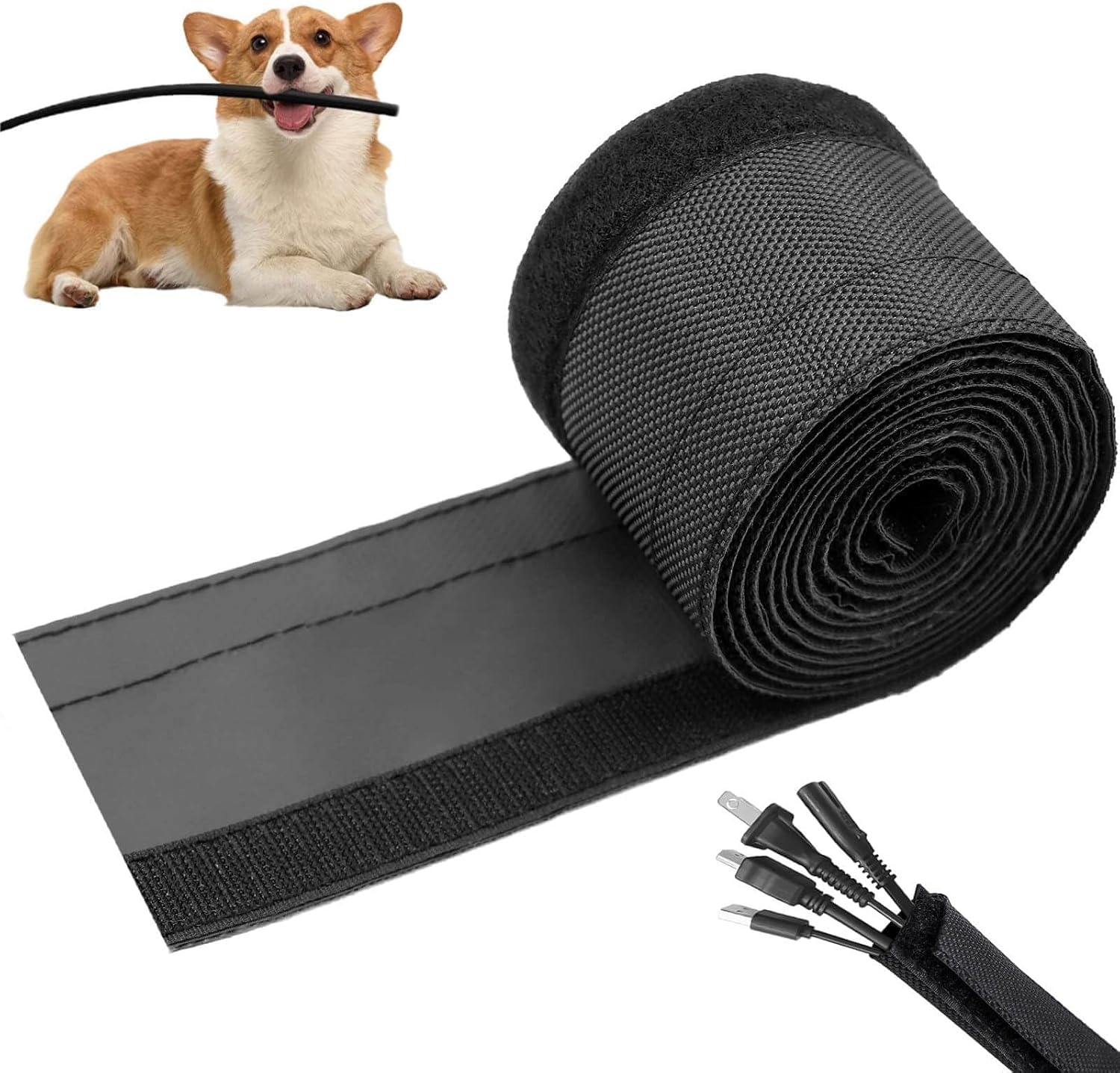 Protector de cables para perros y gatos, manga de velcro de 1/2" x 6,6 pies miniatura 1