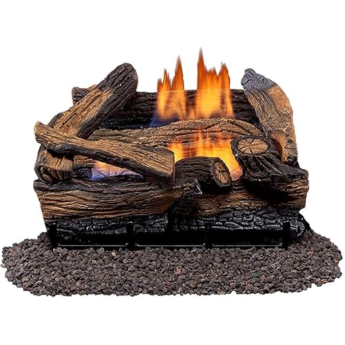 Duluth Forge Split Red Oak Ventless Log Set – 18 Inch, 30,000 BTU, Dual Fuel (Propane/Natural Gas), Remote Control, Realistic Fireplace Insert