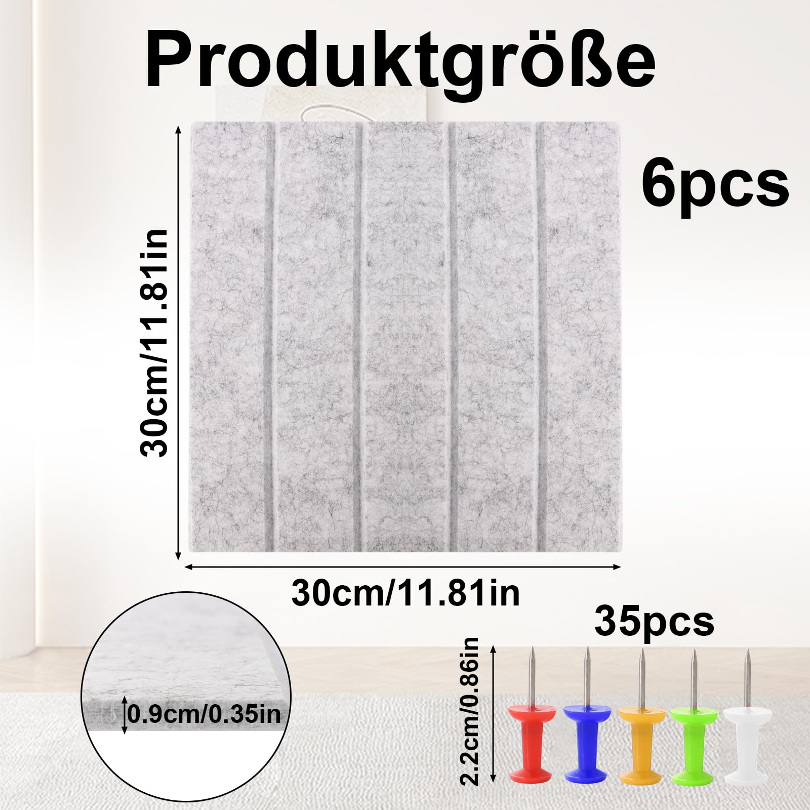 Corcho de Pared Fieltro Adhesivo 90 x 60 cm Tablero de Corcho con 35 Tachuelas 0,9 cm de Grosor para Decorativa Hogar Escuela Oficina (Gris Claro)