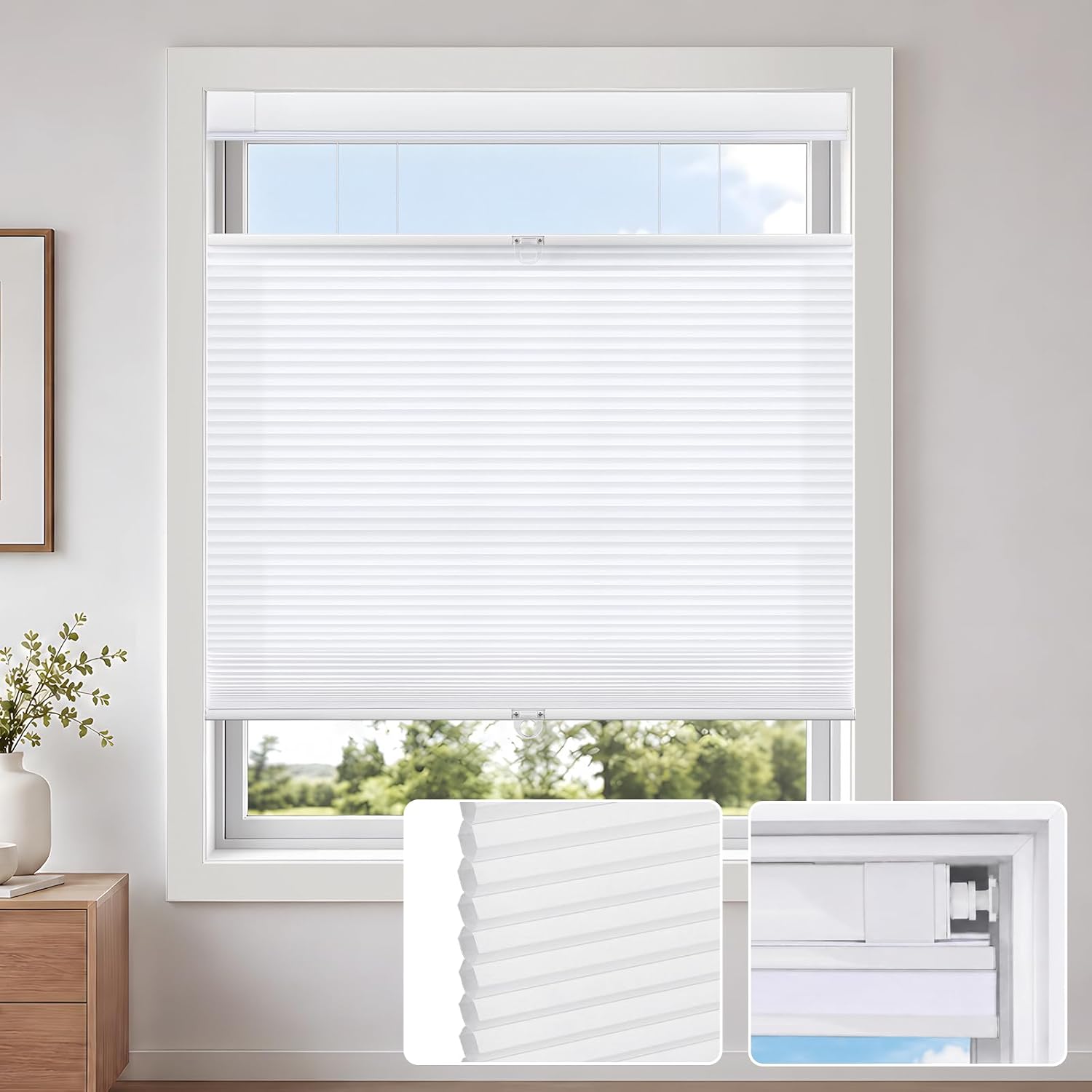 SERLMWNT No Drill Top Down Bottom Up Cellular Shades 27" Wx36 H White
