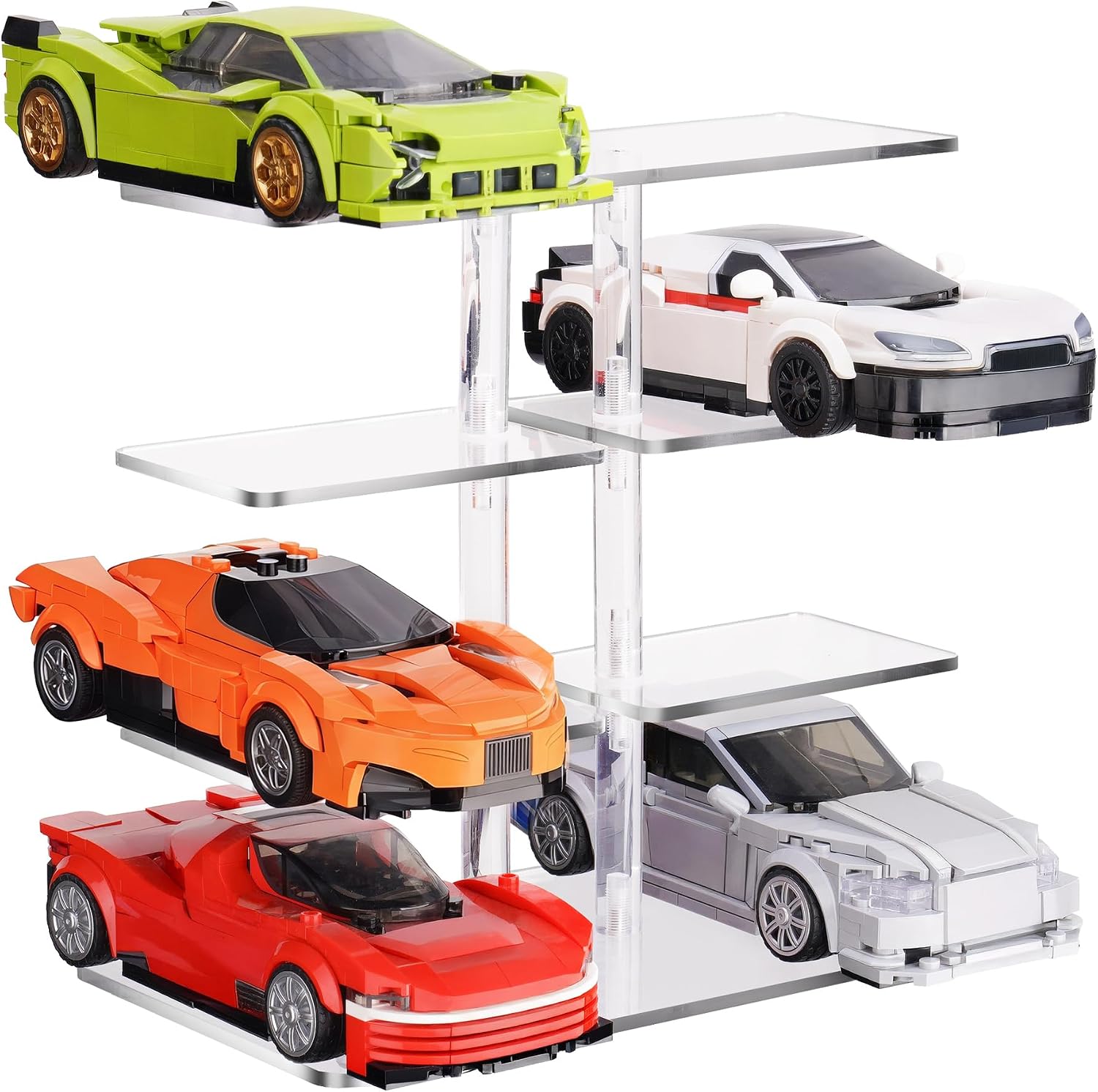 NiHome Display Stand for Lego Speed Champions, 4-Tier Acrylic Garage, Clear