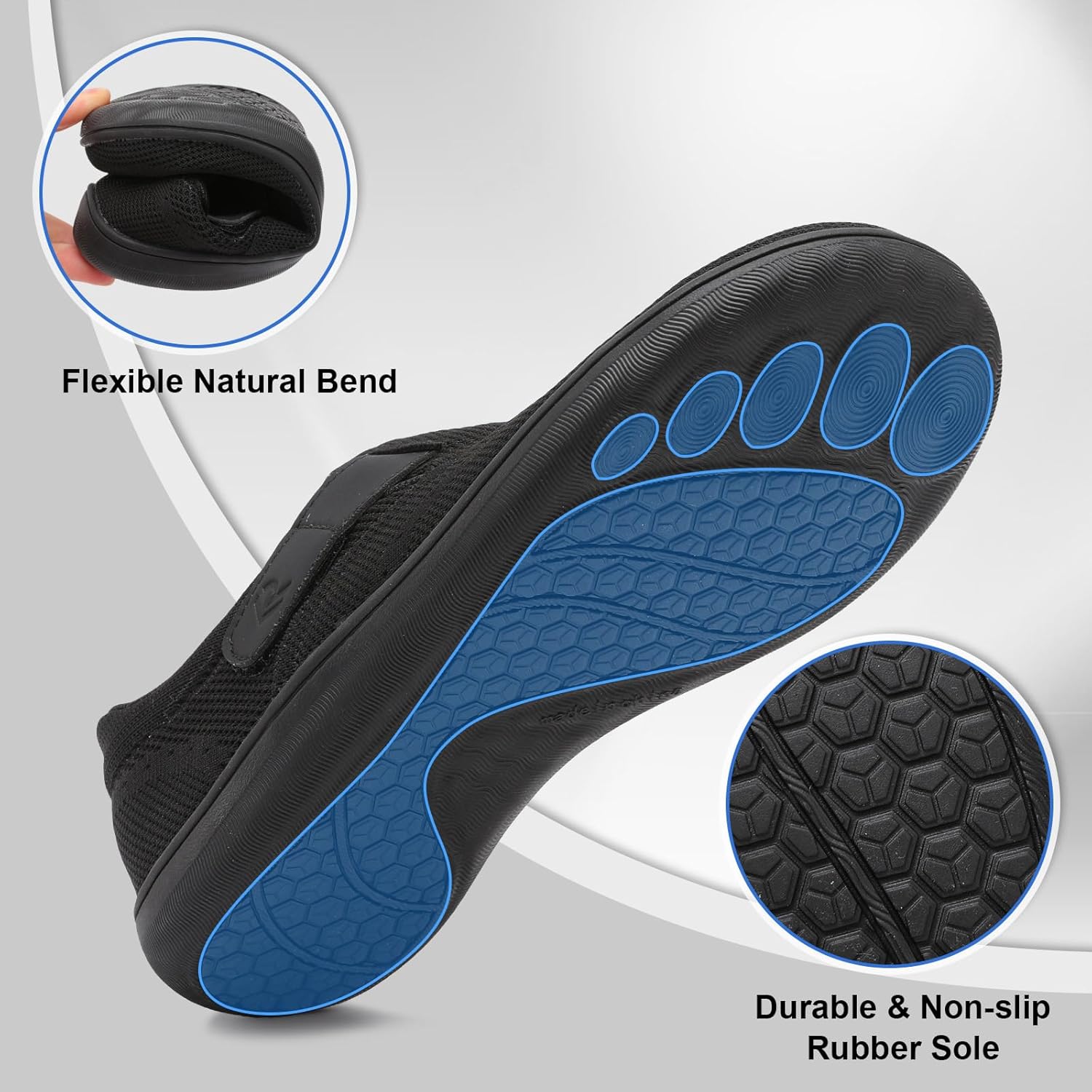 relxfeet Men's Diabetic Walking Shoes Extra Wide Adjustable Slip On Orthopedic Barefoot Zero Drop Sneakers for Swollen Feet - Image 6