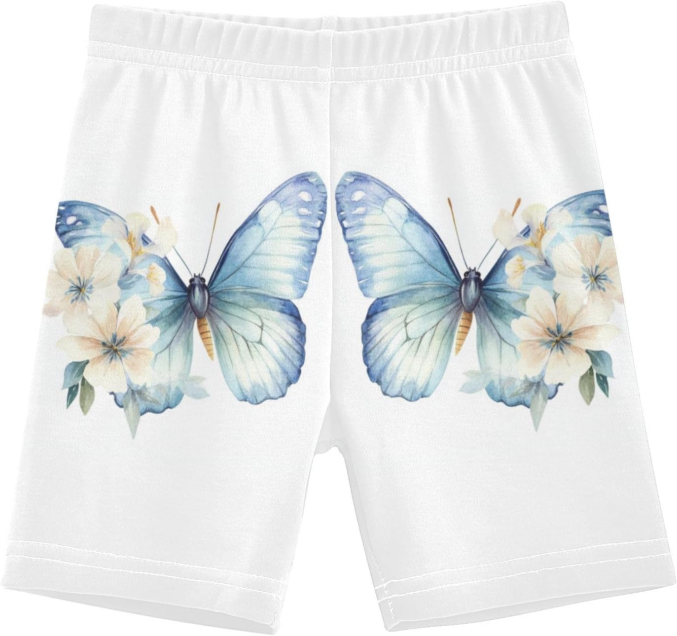 Blue Floral Butterfly Girls Bike Shorts Toddler Soft Cotton Cartwheel Under Dress Dance Shorts