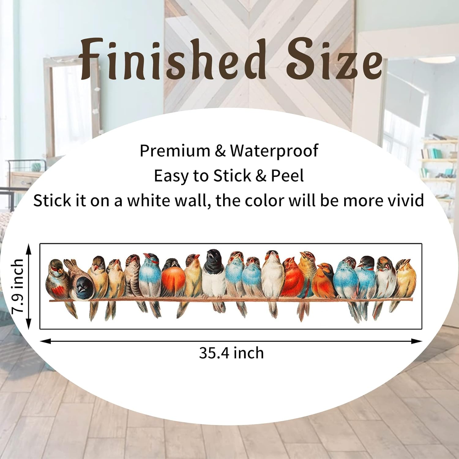 Watercolor Bird On Wire Wall Decals, Removable Creative Bird Wall Stickers, Lifelike Lovely Birds Decor, DIY Vinyl Art Murals for Boys Girls Kids Bedroom Living Room Nursery Decoration (Large)