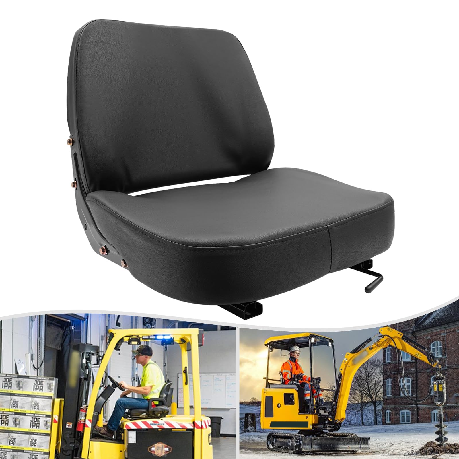Asiento universal para carretilla elevadora, asiento de tractor, diseño ajustable, asiento del conductor para vehículos mecánicos pesados, capacidad de carga 100 kg, 51 x 48 x 46 cm