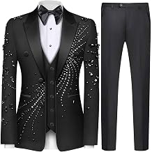 Men's Black Slim Fit 2 Piece Suit for Wedding Party Formal Wear | Slim Fit,Decorative Stone Design,All-Occasion Formal Wear,Peak Lapel,Hot-fix Rhinestone