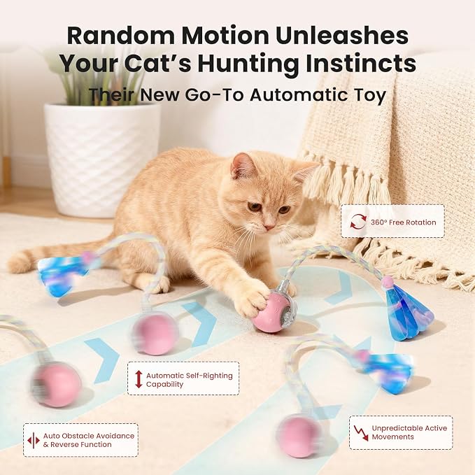 Juguete interactivo bola para gatos Rocfish rosa miniatura 4