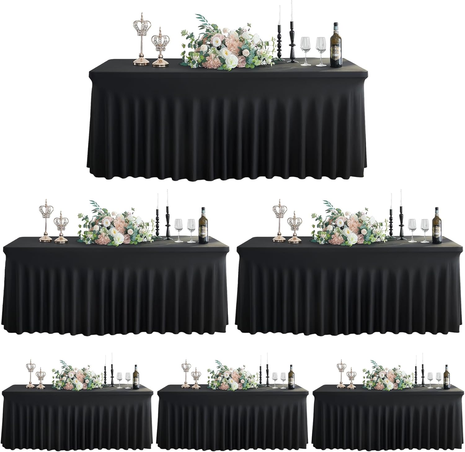 Outpain 6 Pack Spandex Black Rectangle Table Covers for 4FT Tables, Stretchy Fitted Rectangle Tablecloth for Wedding Party, Wrinkle Free and Washable Polyester Table Cover for Outdoor Indoor Parties