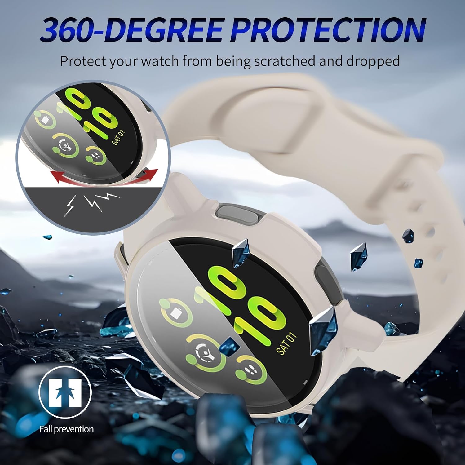Silicone Band with Screen Protector Case Compatible for Garmin vivoactive 5 [Full Coverage], 20mm Smartwatch Bands with Hard PC Bumper Case Built-in Tempered Glass for Women Men