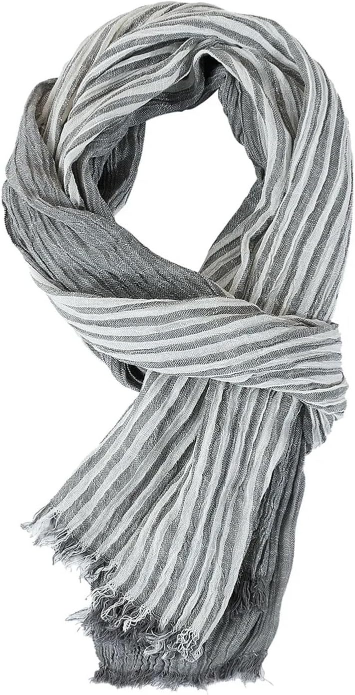 Scarf Autumn Winter Scarf Cotton Linen Striped Men's Scarves Warm Neckerchief Fashion Shawls Scarf for Men and Women(Green)
