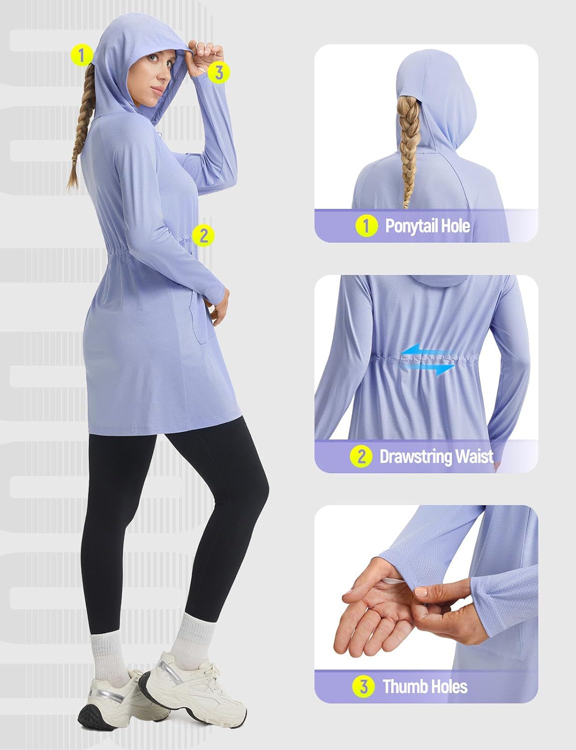 baleaf Women's UPF 50+ Long Jacket UV Sun Protection Hoodie Rash Guard Cooling Lightweight Cover Up SPF Swim Beach Athletic - Image 5