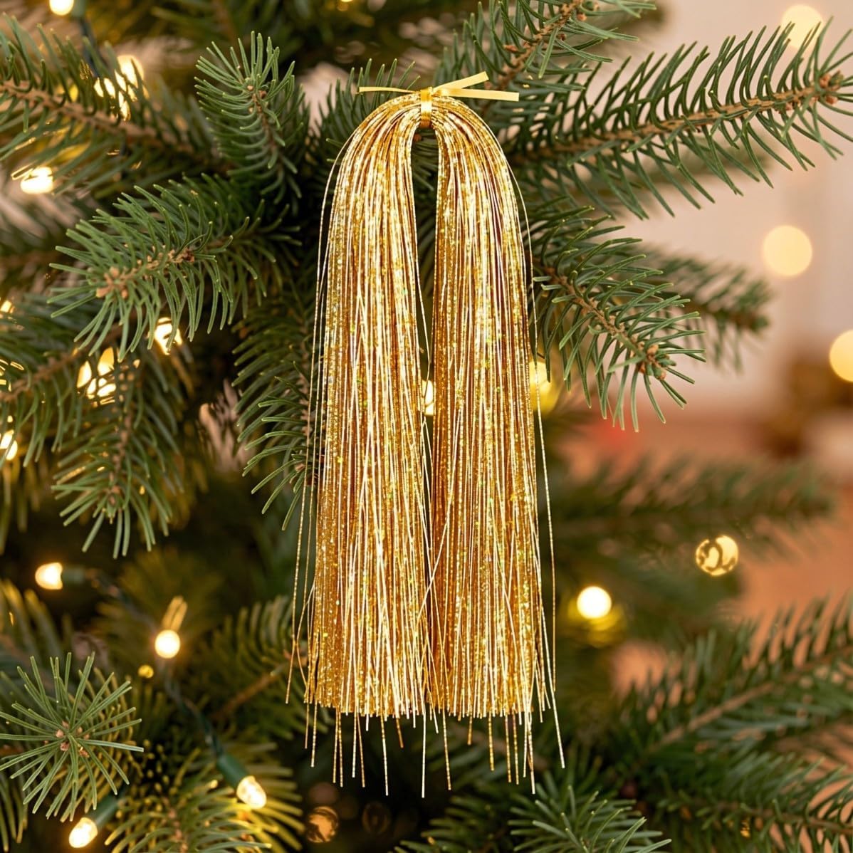 Xmas Christmas Tinsel Garland 10000 Strands 20.5" Gold-Colored Synthetic
